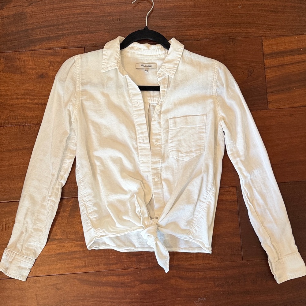 Madewell Cream Tie-Front Button-Up Shirt